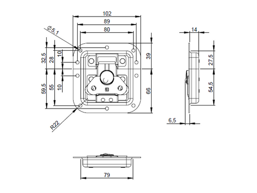 Adam Hall Hardware  Butterfly Latch Medium Non Cranked 14 mm Deep