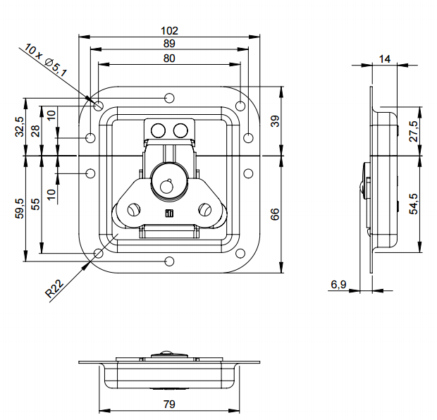 Adam Hall Hardware Butterfly Latch Medium With Spring Non Cranked 14 mm Deep