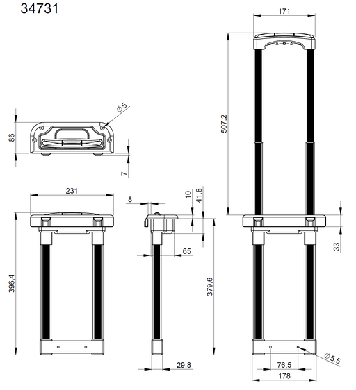 Adam Hall Hardware  Recessed Extendable Handle 2-stage