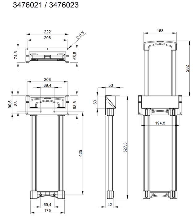 Adam Hall Hardware  Recessed Extendable Handle 1-stage, Black Cranked Dish