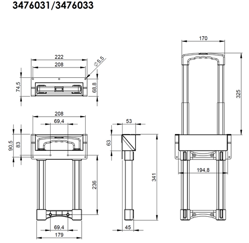 Adam Hall Hardware  Recessed Extendable Handle 2-stage, Black Cranked Dish