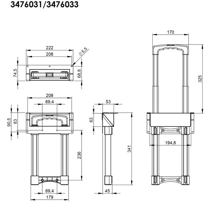 Adam Hall Hardware  Recessed Extendable Handle 2-stage, Black Cranked Dish