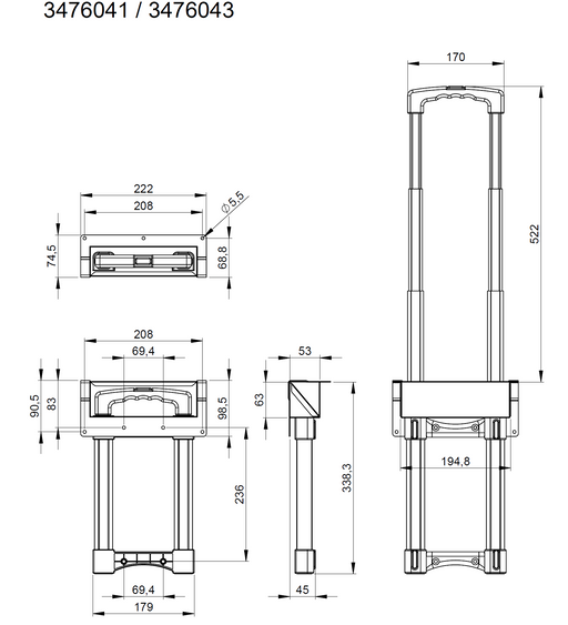 Adam Hall Hardware  Recessed Extendable Handle 3-stage, Black Cranked Dish