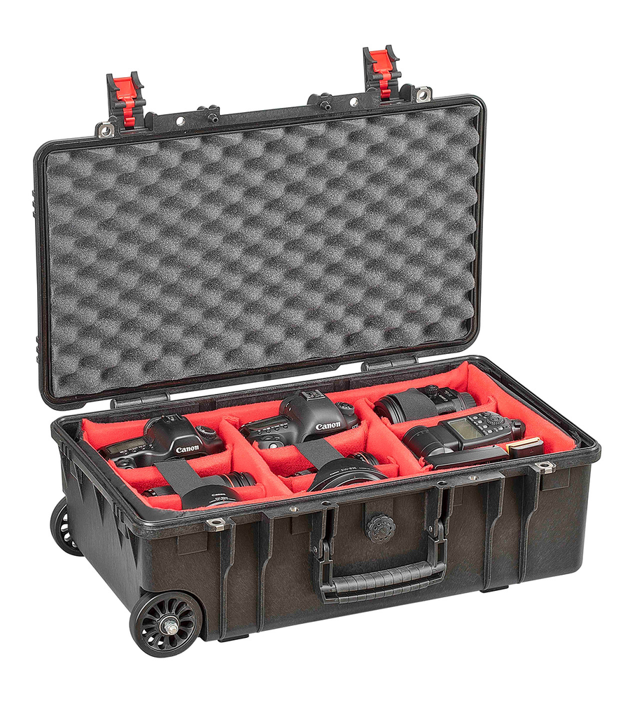 PLASTIC CASES WATERPROOF CASE Plastic Case 52x28.5x18cm (26.6lt) foam, dividers, wheels