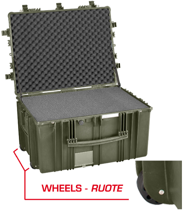 PLASTIC CASES WATERPROOF CASE 77x58x45+9 cm (200lt) w/ wheels, foam