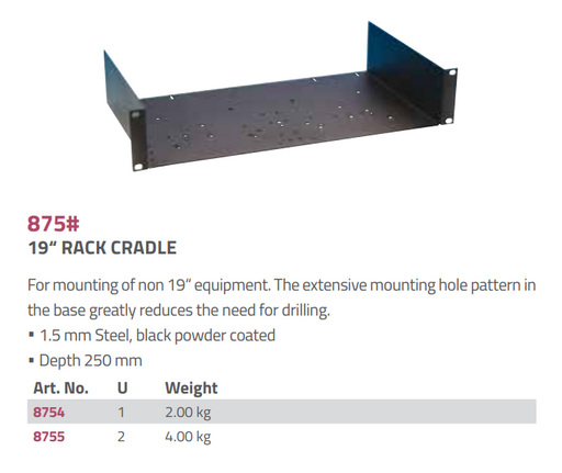 Adam Hall Hardware  Rack cradle - 1U 250mm D