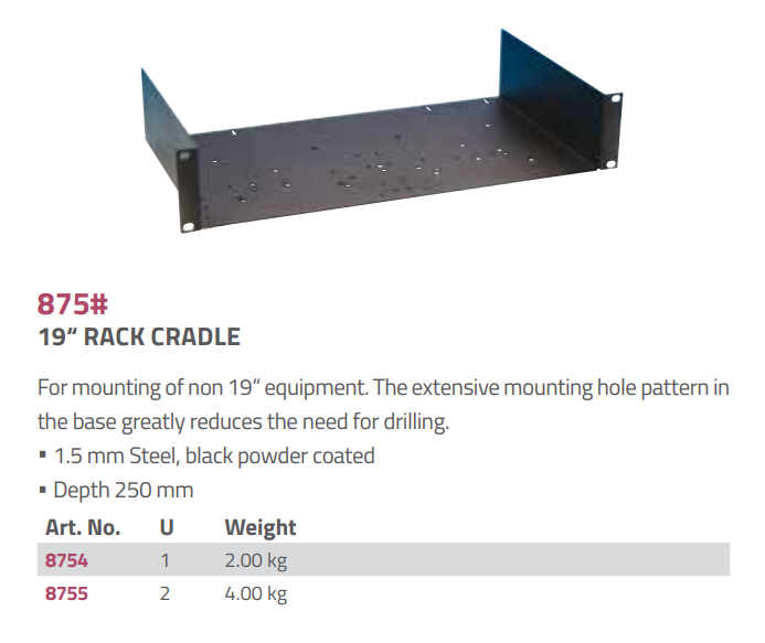 Adam Hall Hardware  Rack cradle - 1U 250mm D