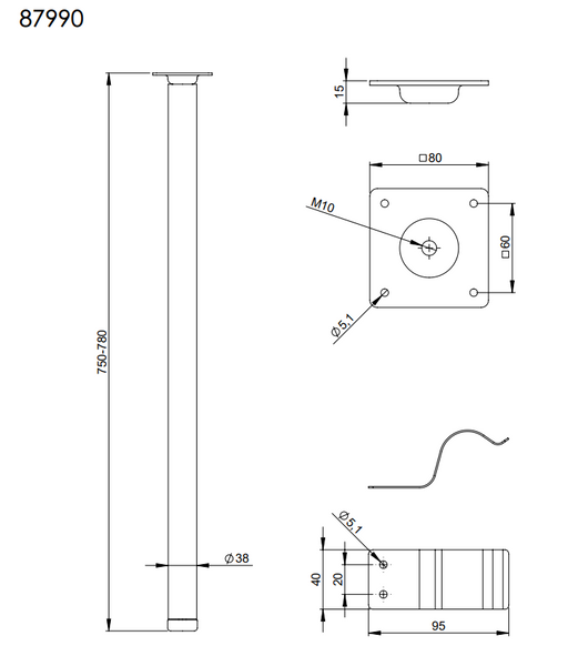 Adam Hall Hardware  Rack Table Leg Set 75 - 78 cm