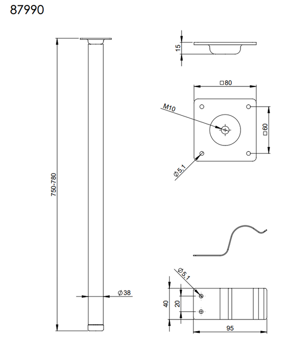 Adam Hall Hardware  Rack Table Leg Set 75 - 78 cm