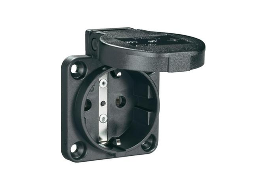 Pce   Schuko 2P+T panel socket - black