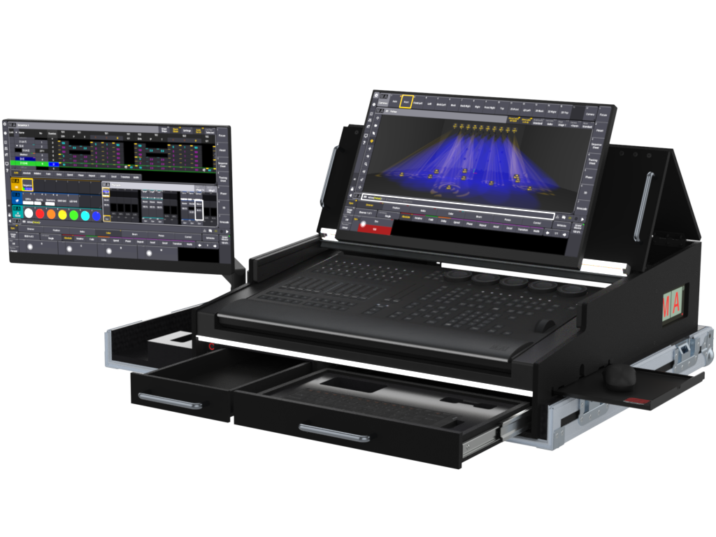 SANTOSOM Lighting controller Flight case PRO-51, MA3 OnPC CMD Wing / XT (with Swivel Arm)