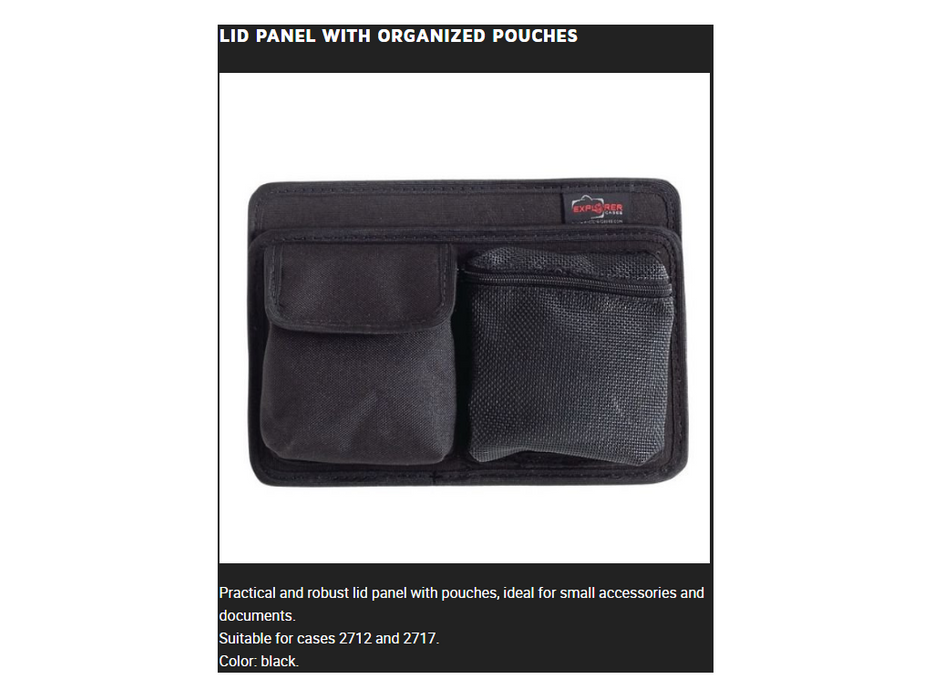 PLASTIC CASES ACCESSORY LID Panel With ORGANIZED POUCHES