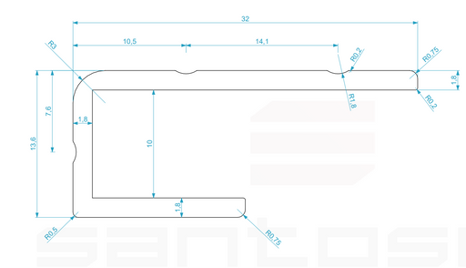 HARDWARE Aluminium Top Edge 10mm X-BOX without flap