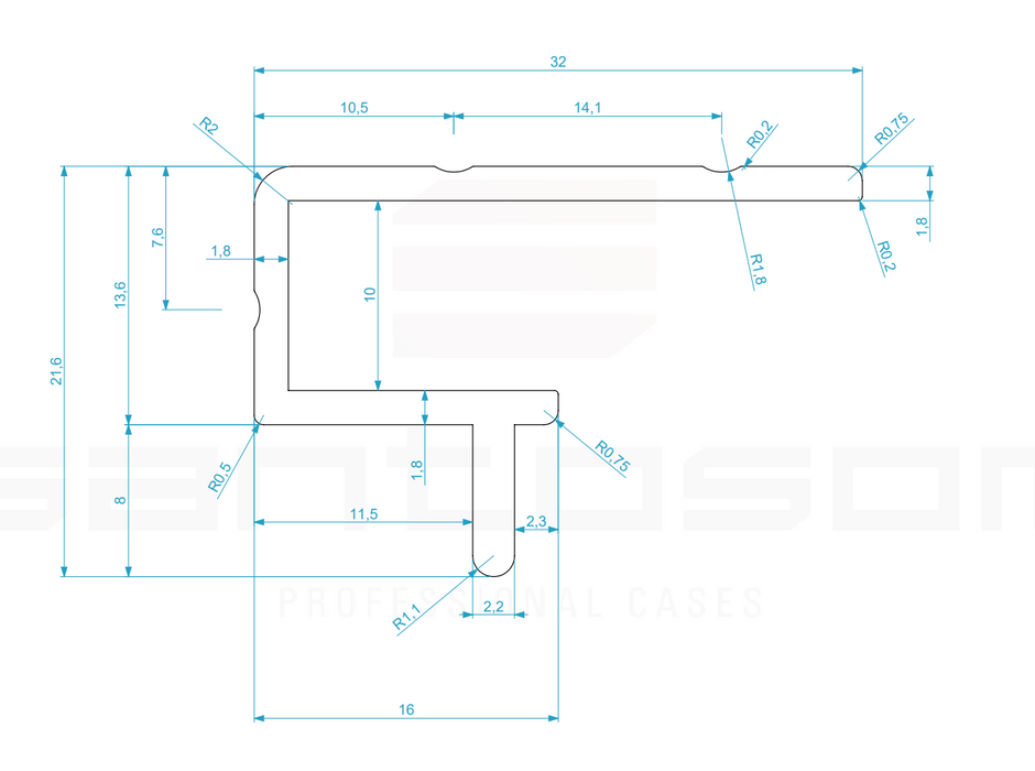 HARDWARE Aluminium Top Edge 10mm X-BOX