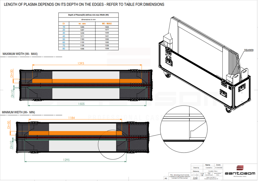 Santosom Display Flight case PRO, 2x Screen adjustable (max: 150x91x11)