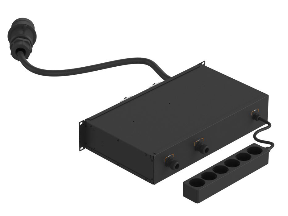 SANTOSOM 19" Rack Power Distro, 32A 5P IN/ 2 OUT Bucim + Shuko
