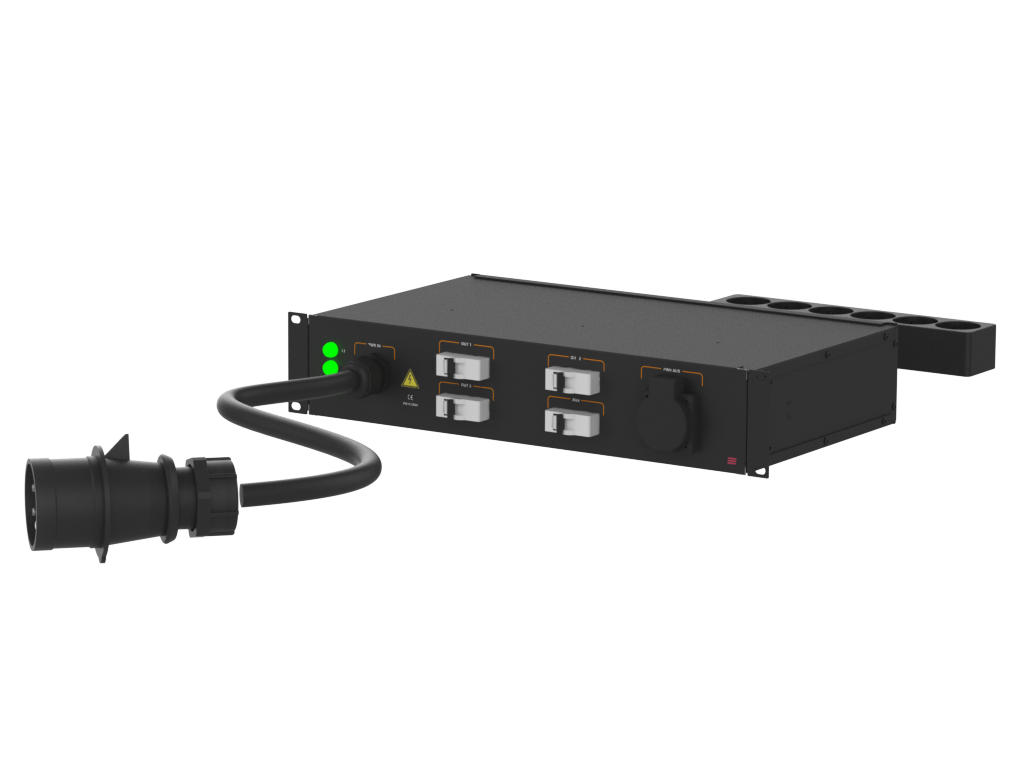 SANTOSOM 19" Rack Power Distro, 32A 5P IN/ 3 OUT Bucim + AUX
