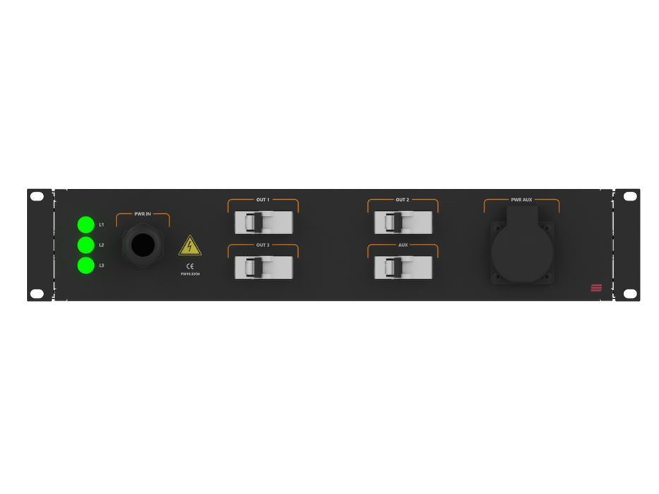 SANTOSOM 19" Rack Power Distro, 32A 5P IN/ 3 OUT Bucim + AUX