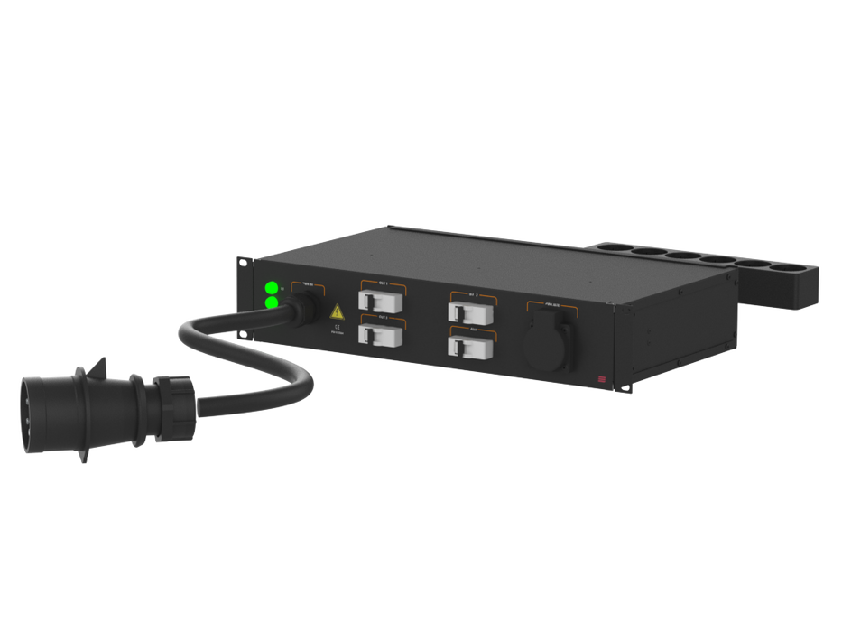 SANTOSOM 19" Rack Power Distro, 32A 5P IN/ 3 OUT Bucim + AUX