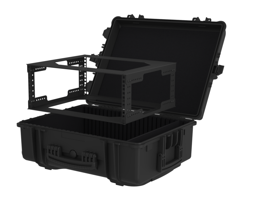 WATERPROOF CASE Plastic Case w/ Wheels + Rack Sleeve Metal 4U 400mm