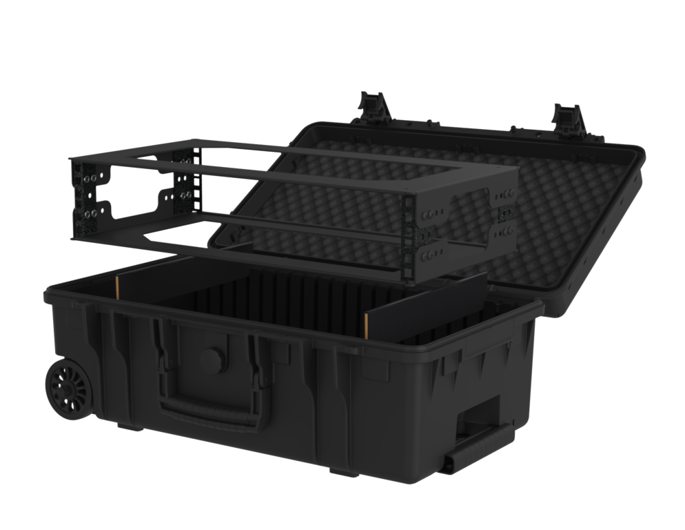 WATERPROOF CASE Plastic Case c/ rodas + Rack Sleeve Metal 2U 250mm