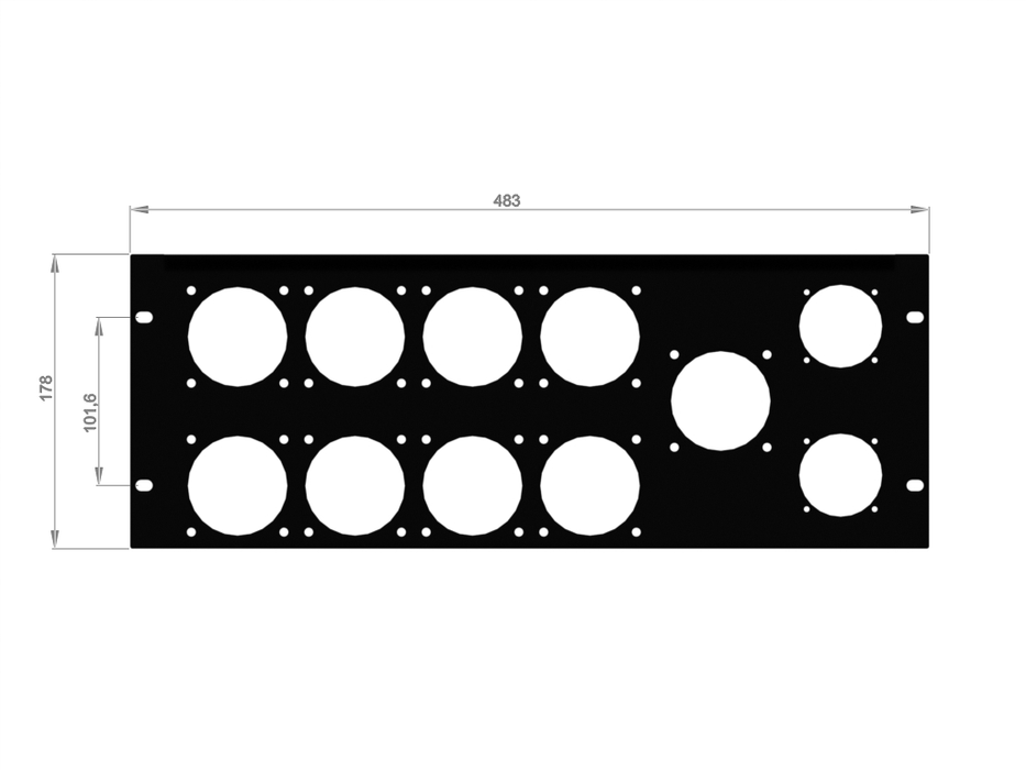 Adam Hall HARDWARE 19" Rack Panel 4U, 9x CEE p70 + 2 Soca