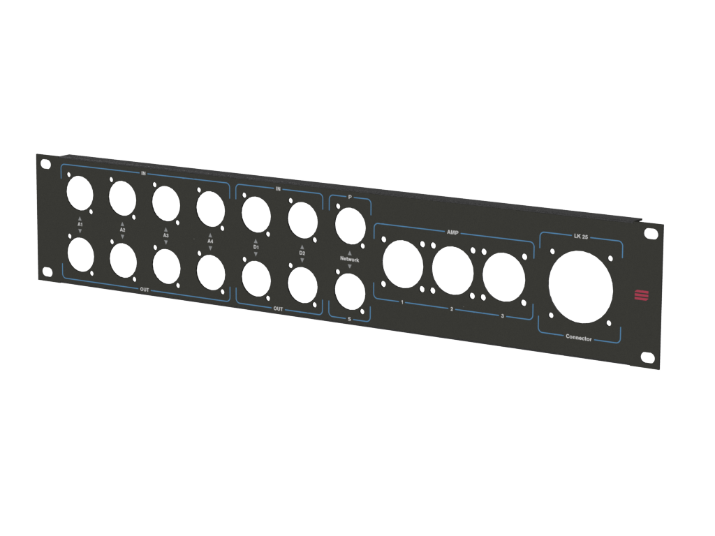 Adam Hall HARDWARE Rack Panel 2U, 18 holes (IN, OUT, AMP, LK25)