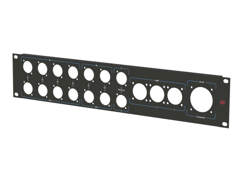 Adam Hall HARDWARE Rack Panel 2U, 18 holes (IN, OUT, AMP, LK25)