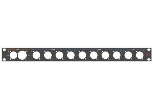 Santosom HARDWARE Rack Panel 1U, printed, True1 + 10x D-Size (PWR, In, Out)