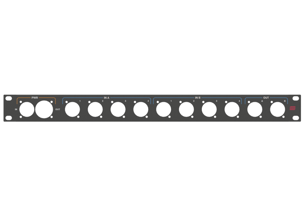 Santosom HARDWARE Rack Panel 1U, printed, True1 + 10x D-Size (PWR, In, Out)