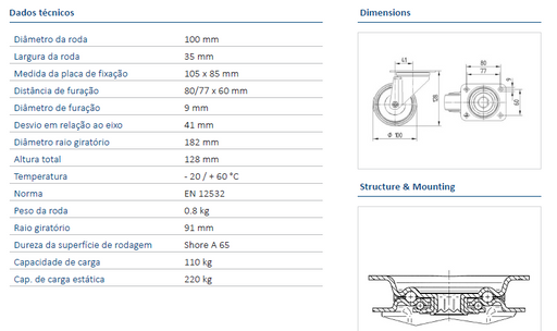 Tente HARDWARE Swivel wheel Ø100mm (Cap.100Kg)