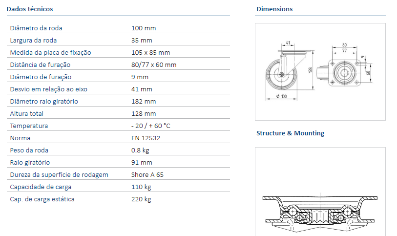 Tente HARDWARE Swivel wheel Ø100mm (Cap.100Kg)