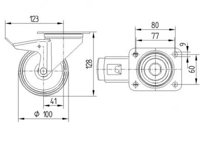 Adam Hall Hardware Colson, Swivel Castor Ø100mm 200kg, Double Break