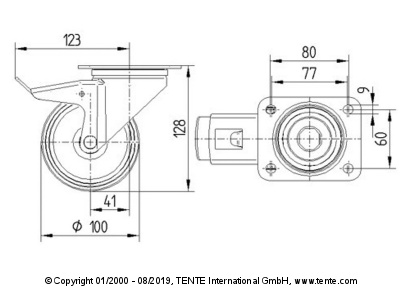 Santosom Hardware Self returning castor Ø100mm w/ brake