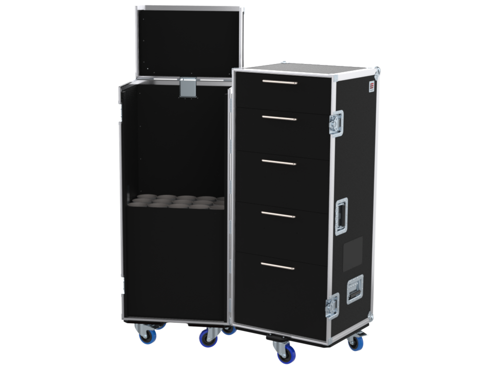 Santosom Flight case PRO, 15 tripods + 5 drawers