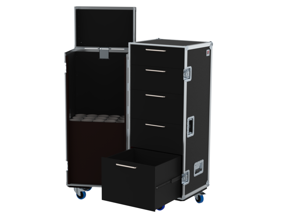 Santosom Flight case PRO, 15 tripods + 5 drawers