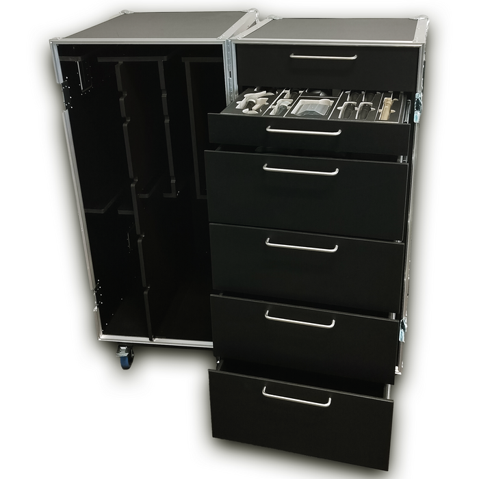 SANTOSOM MICROPHONE STANDS Flight case PRO-2B, 10x Stands + 8x Roundbases + 6x Drawers