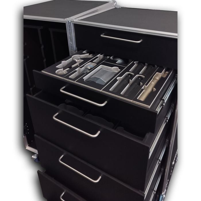 Santosom Flight case PRO, 10x tripods + 8x roundbases + 6 drawers