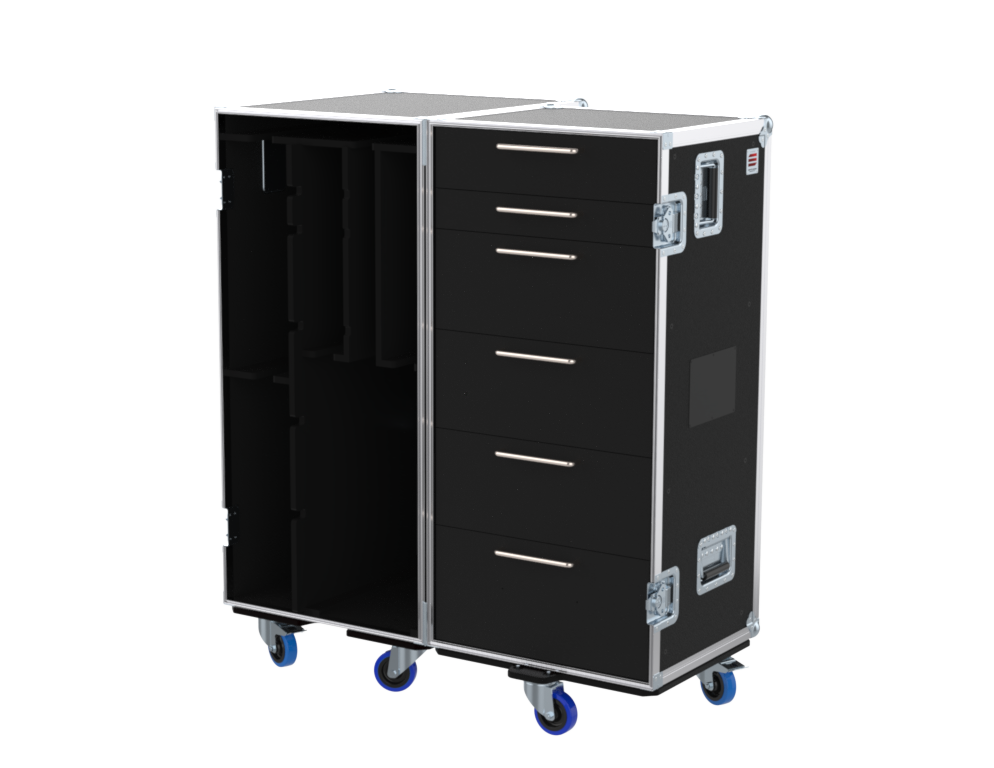 SANTOSOM MICROPHONE STANDS Flight case PRO-2B, 10x Stands + 8x Roundbases + 6x Drawers