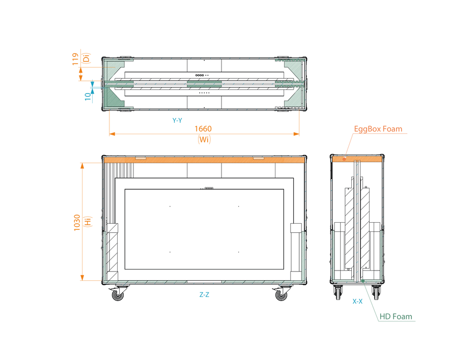 SANTOSOM Display Flight case PRO, 2x Screen adjustable ±70" (max: 165x105x11