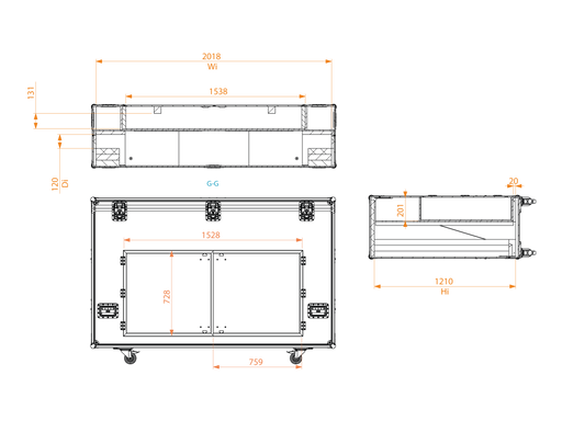 SANTOSOM Display Flight case PRO, 1x Plasma 98´ (2220x140x1305 UID)