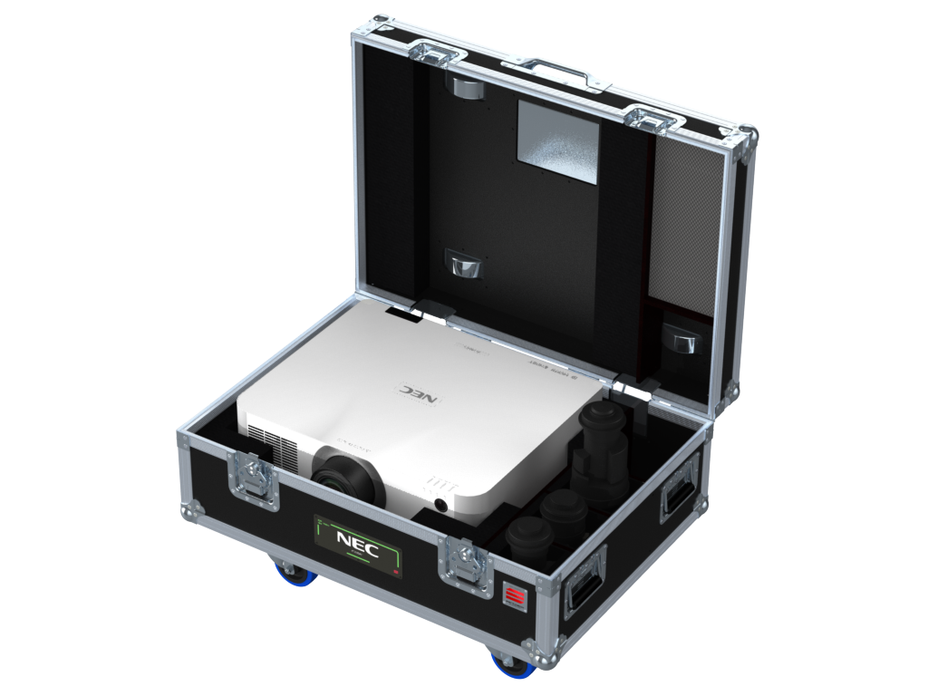 SANTOSOM Video Projector Flight case PRO, 1x Projector NEC1004 + 3x Lens NP series