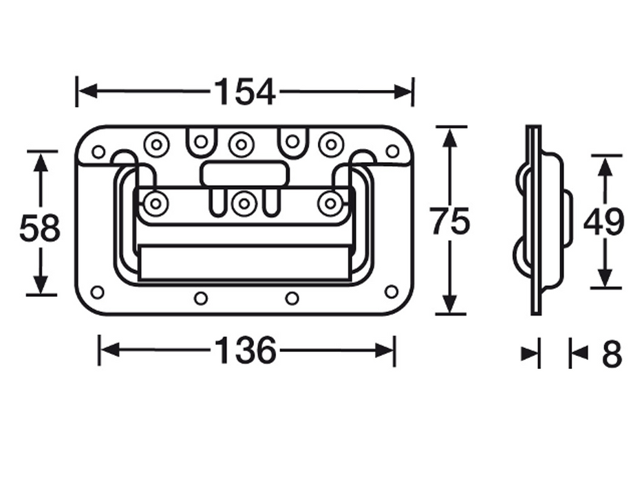 Adam Hall Hardware  Recessed Sprung Handle S in Dish8 mm Deep