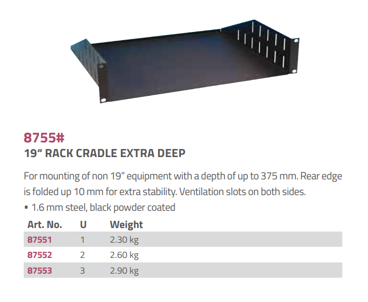 Adam Hall Hardware  Rack cradle 19" 1 U 375mm D