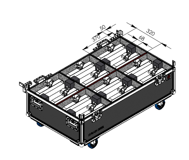 Santosom Blinder Flight case PRO, 12x DTS Flash 2000L