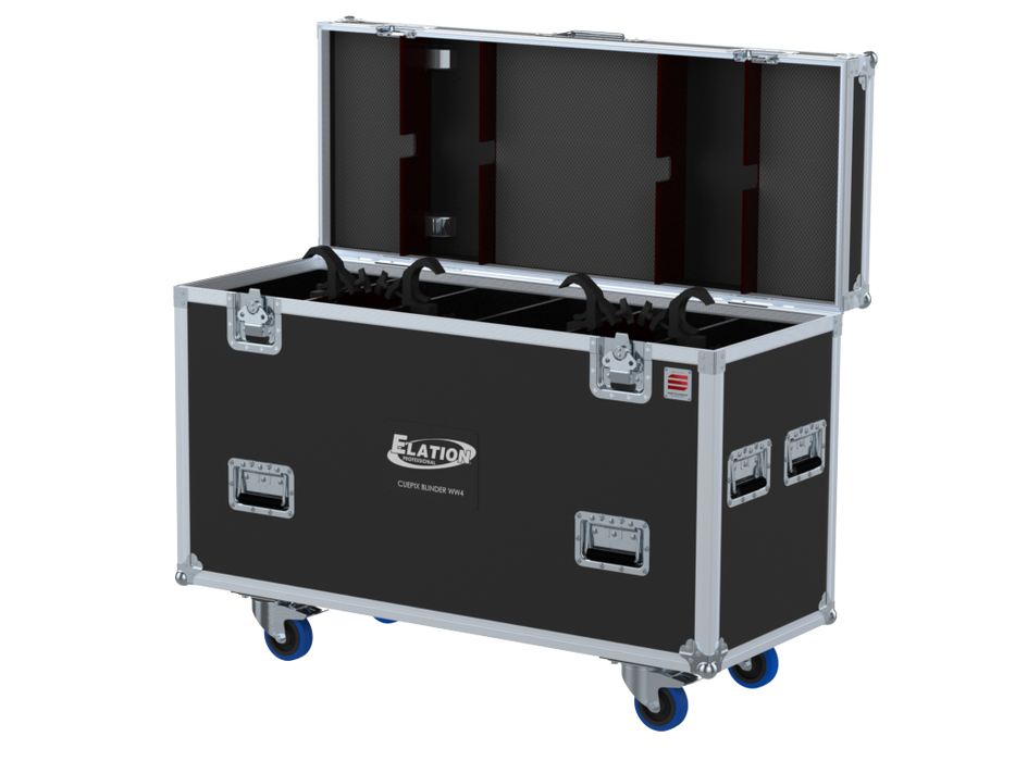 Santosom Blinder Flight case, 4x Elation Cuepix BLINDER WW4 (clamps on)