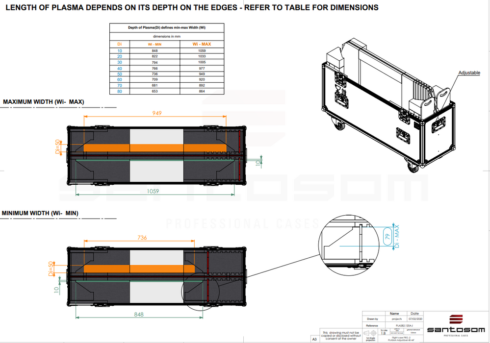 Santosom Display Flight case PRO, 2x Screen Adjustable (max: 105x61x11)