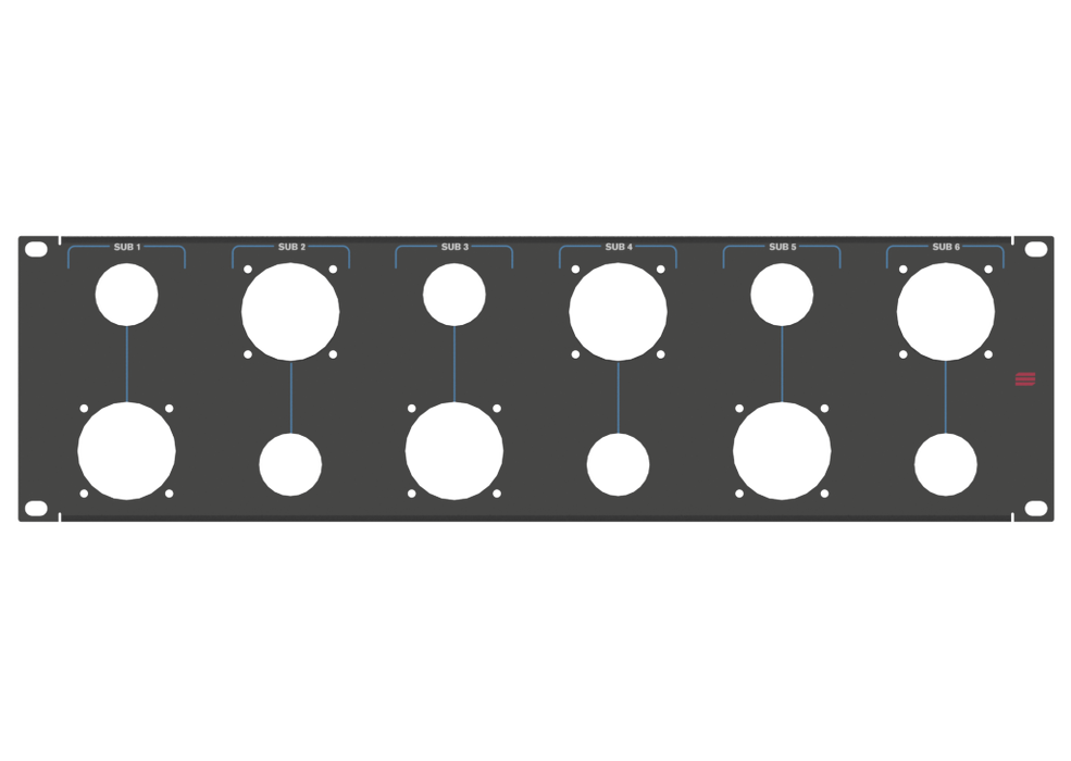 ADAM HALL HARDWARE Rack Panel 3U, printed, 6x SUB (1~6)