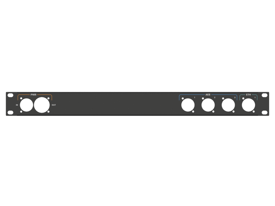 Santosom HARDWARE Rack panel 1U, printed (PWR, AES1,2,3, ETH)