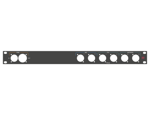 Santosom HARDWARE Rack Panel 1U,printed, True1, 6x D-Size (PWR, MIC, ETH, BNC)